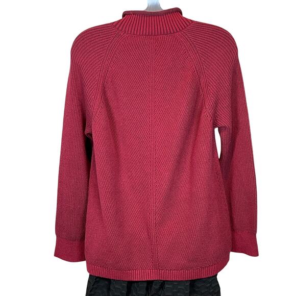 L.L. Bean Cotton Shaker-Stitch Sweater Women's Medium Funnelneck Deep Wine - Picture 2 of 8